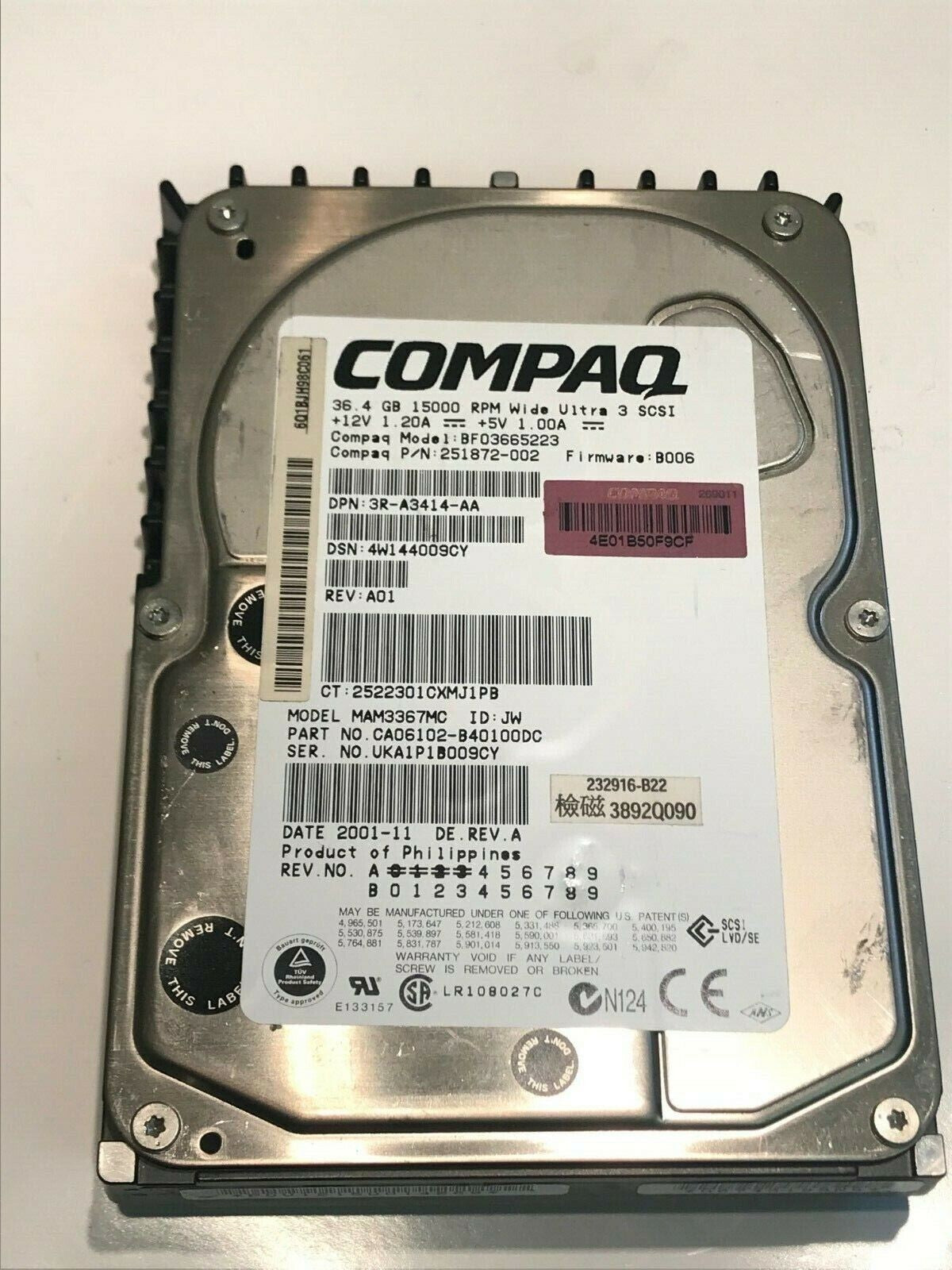 FUJITSU MAM3367MC 36.4GB SCSI 3 HARD DRIVE CAO6102-B40100DC B006 aa5he1