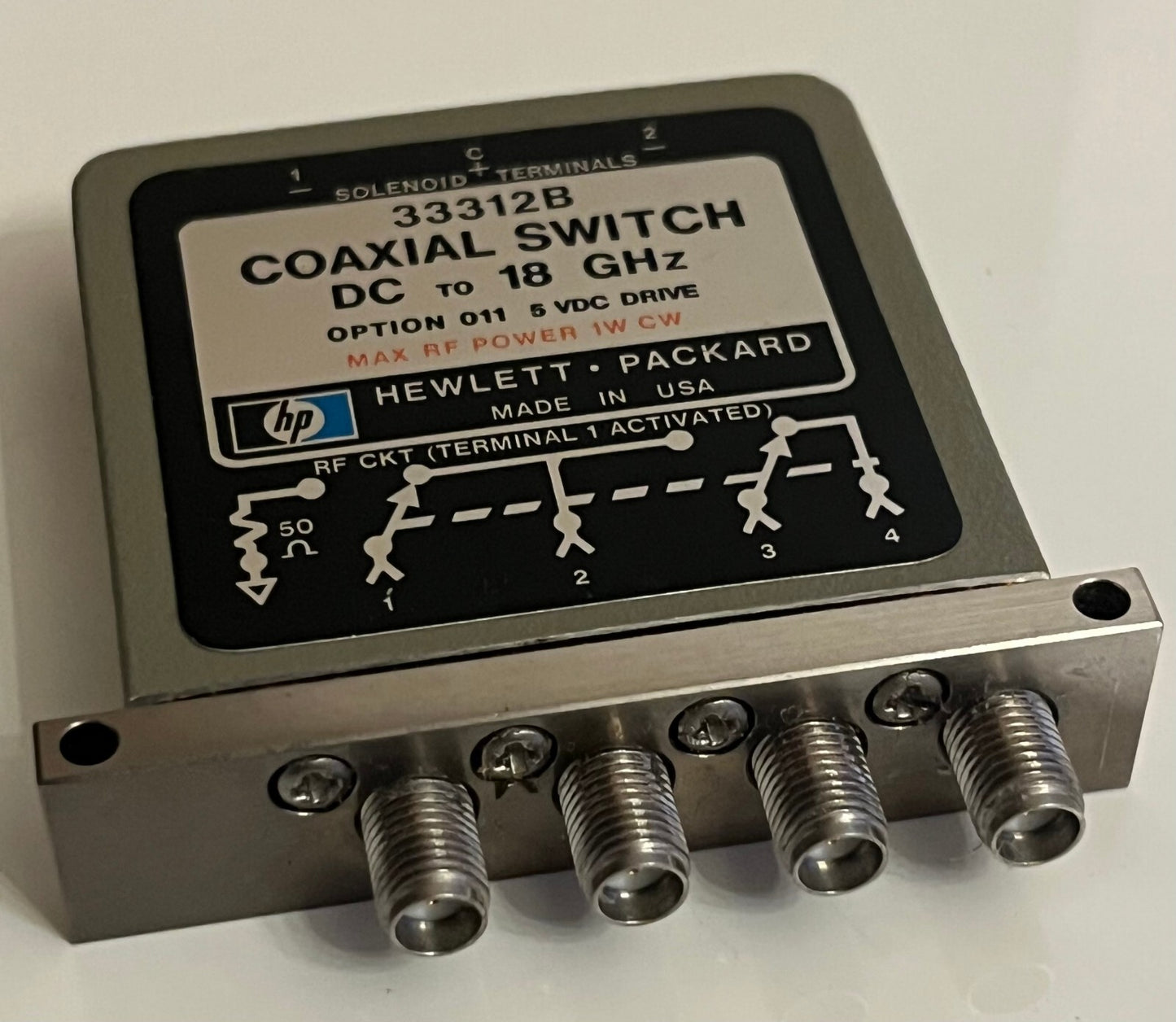 HP 33312B OPT011 5V 4 PORT COAXIAL RELAY SWITCH, 18GHz 1W FD5C4