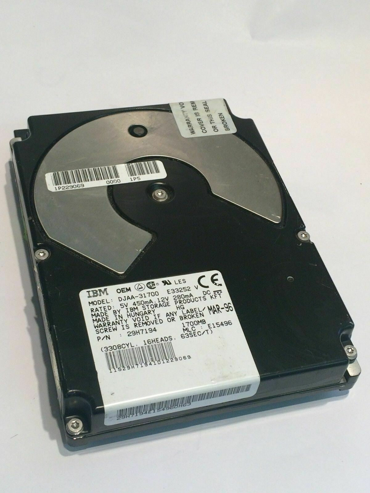 IBM DJAA-31700 IDE HARD DRIVE 1700MB 29H7194 fbc1c5