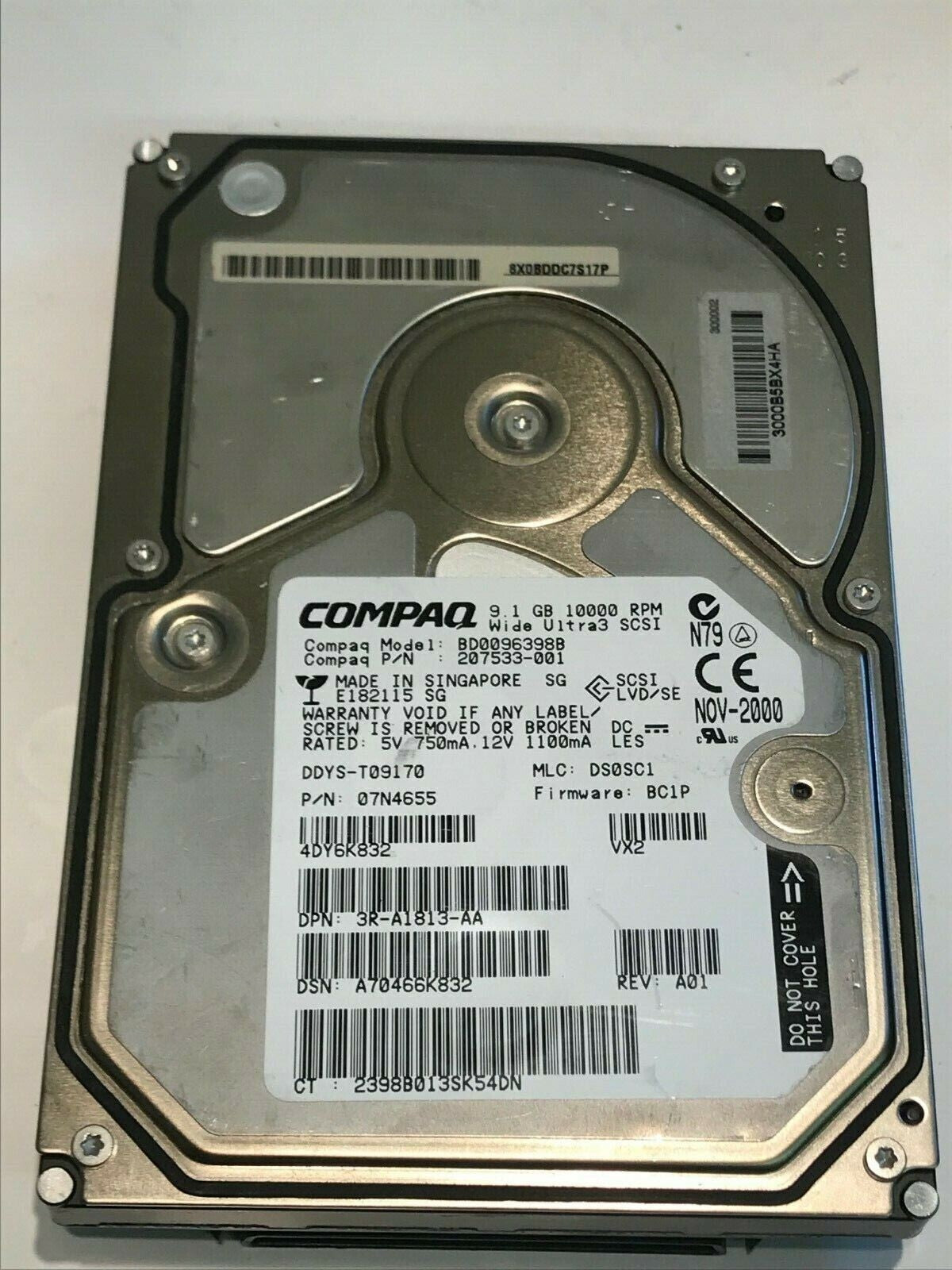 COMPAQ BD0096398B 9.1GB SCSI 3 HARD DRIVE 207533-001 BC1P 07N4655 aa5gb5