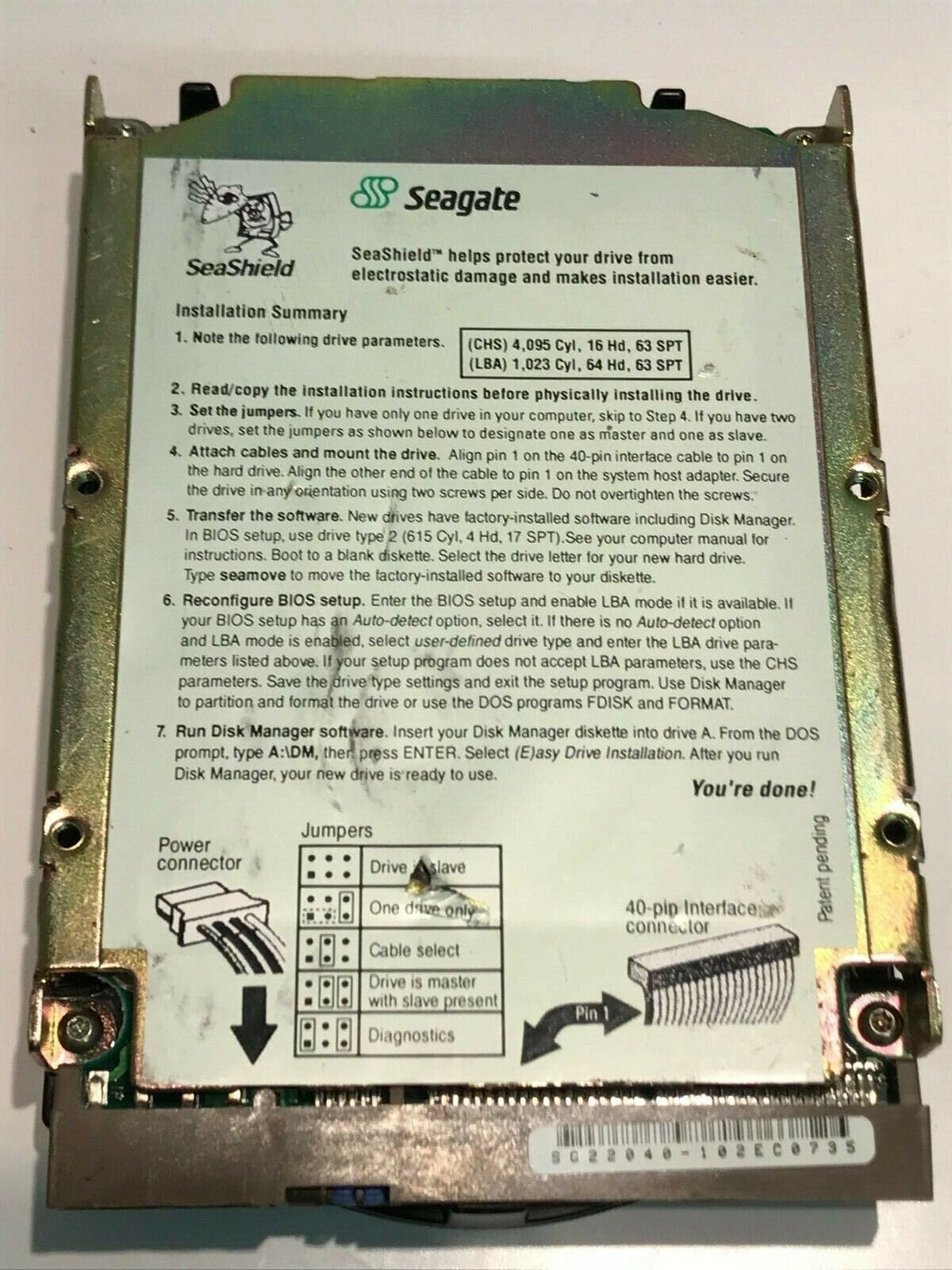 SEAGATE ST32132A 2.1GB IDE HARD DRIVE 9J1001-301 DABRKALD04 aa5ha6