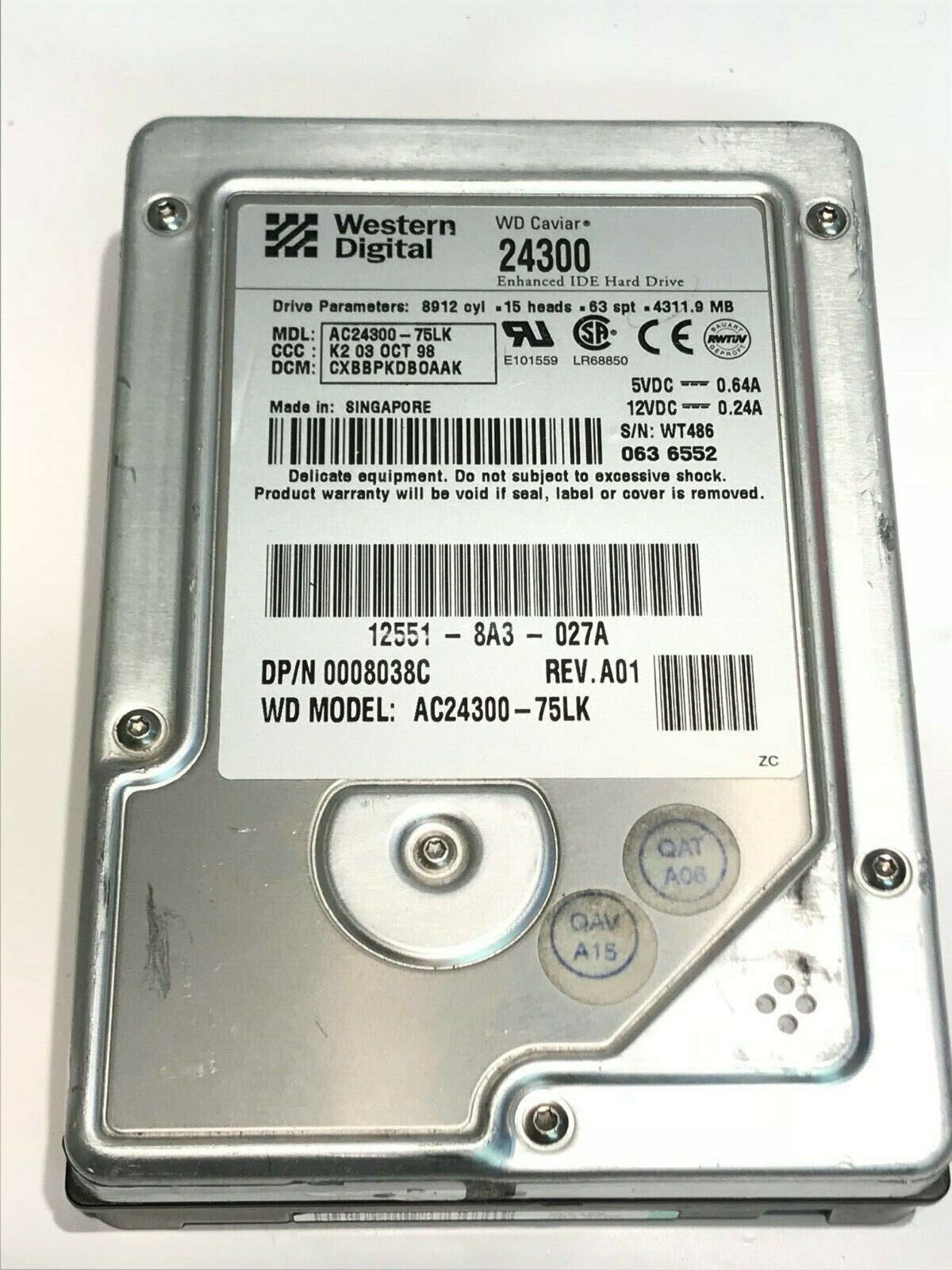 WESTERN DIGITAL CAVIAR 24300 4.3GB IDE HARD DRIVE AC24300-75LK CXBBPKDBO aa5fb4A
