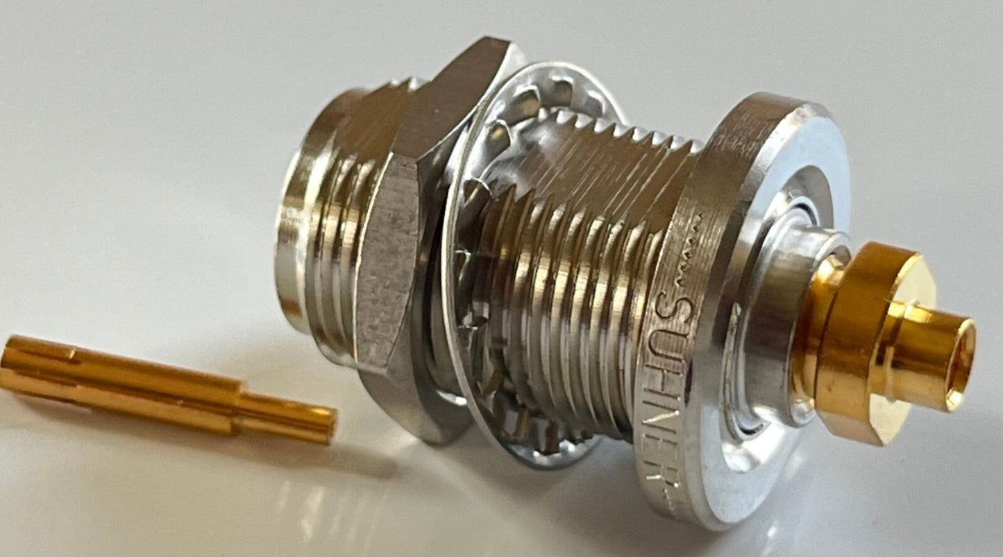 SUHNER 50 OHM N TYPE BULKHEAD FEMALE FOR EZ-141 SEMI RIGID fcb25.48