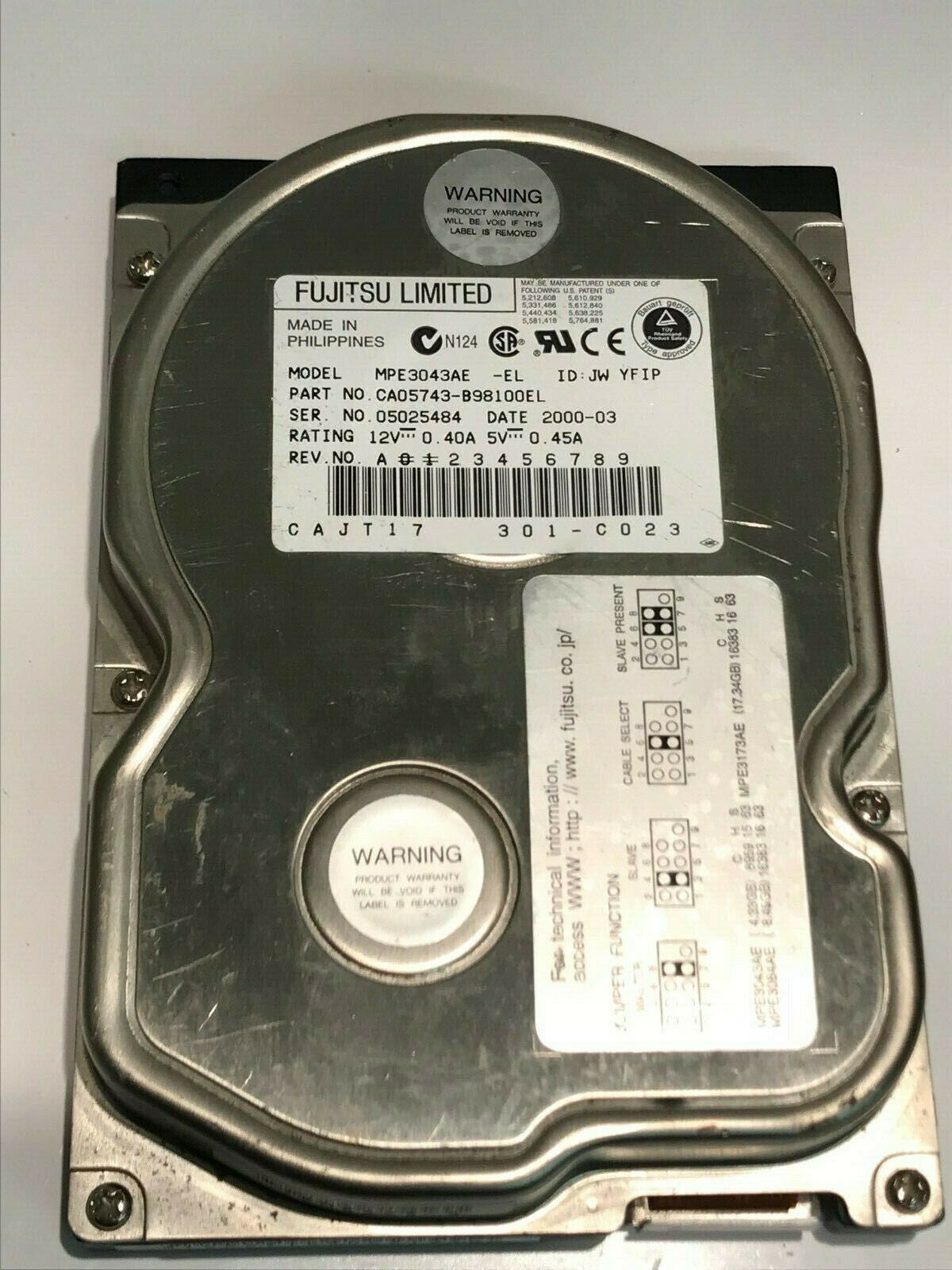 FUJITSU MPE3043AE -EL 4.3GB IDE HARD DRIVE CAO5743-B98100EL aa5ha8