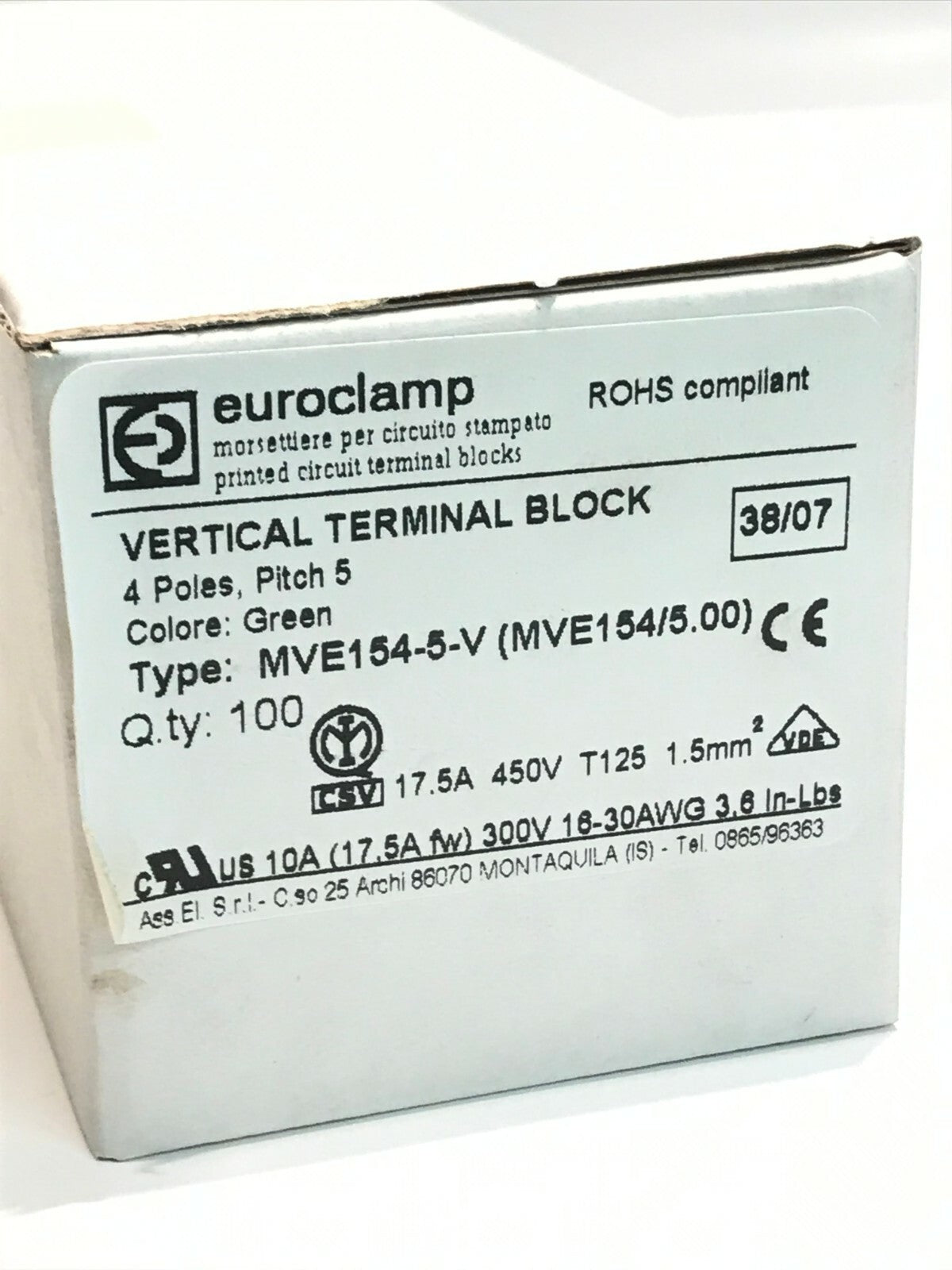 4 WAY PCB TERMINAL BLOCK CONNECTOR 5mm PITCH 17.5A BEST QUALITY EUROCLAMP blb129