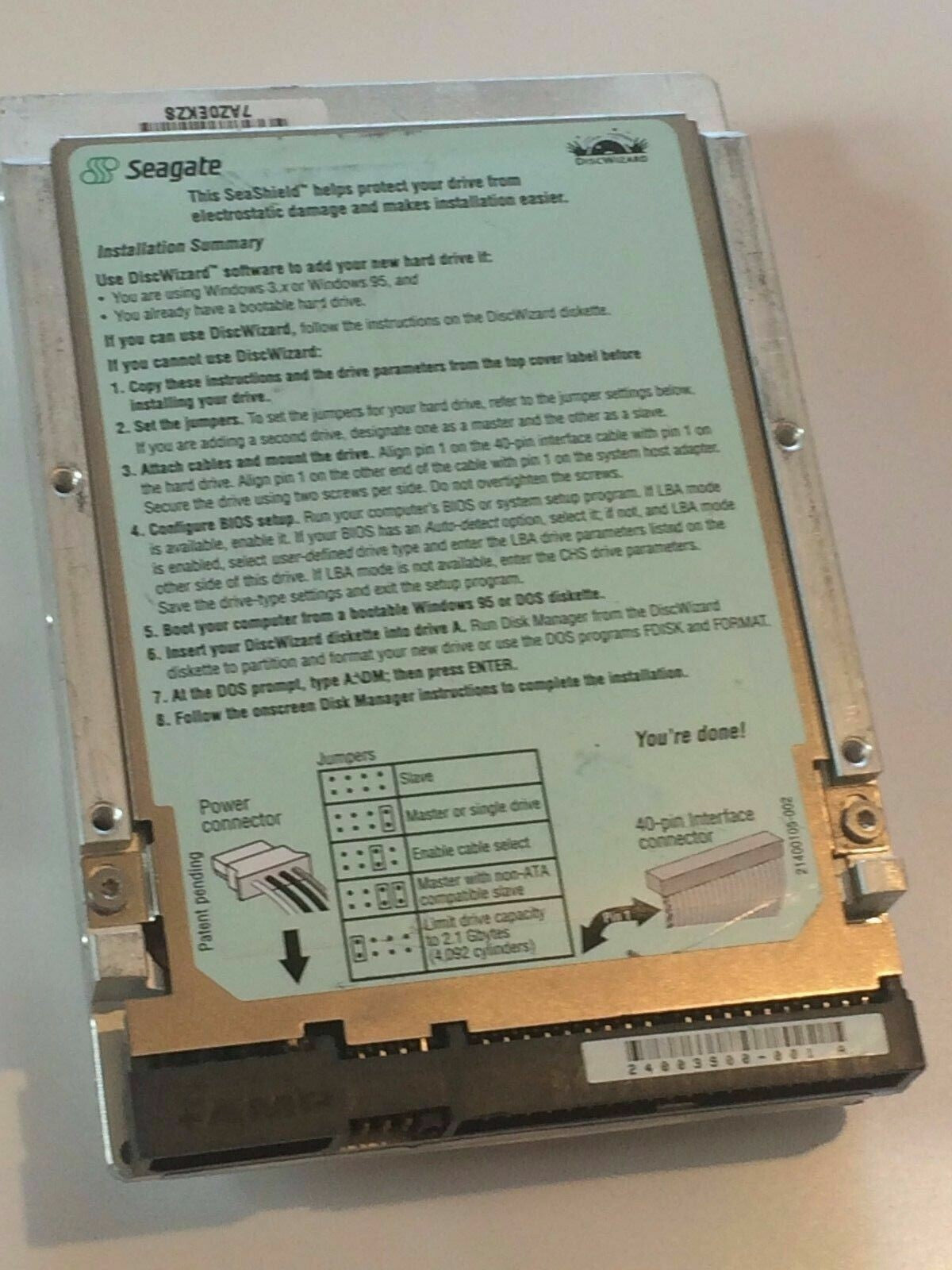 SEAGATE ST38420A 9M5002-002 FIRMWARE 3.07 IDE HARD DRIVE 8.6GB aa4bb1A