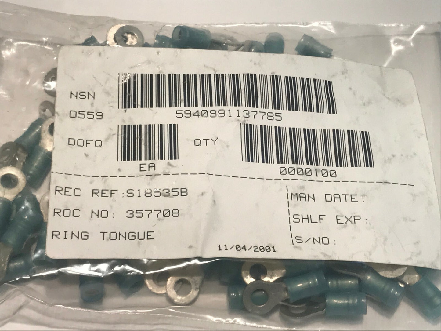TYCO / AMP BEST QUALITY 16-14AWG BLUE CRIMP RING M4 TERMINAL PACK OF 100 ad1*12