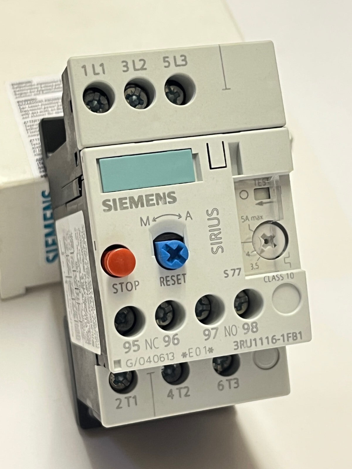 SIEMENS 3ZX1012-0RU11-1AA1, 3RU1116-1FB1 THERMAL OVER LOAD RELAY AE1y3