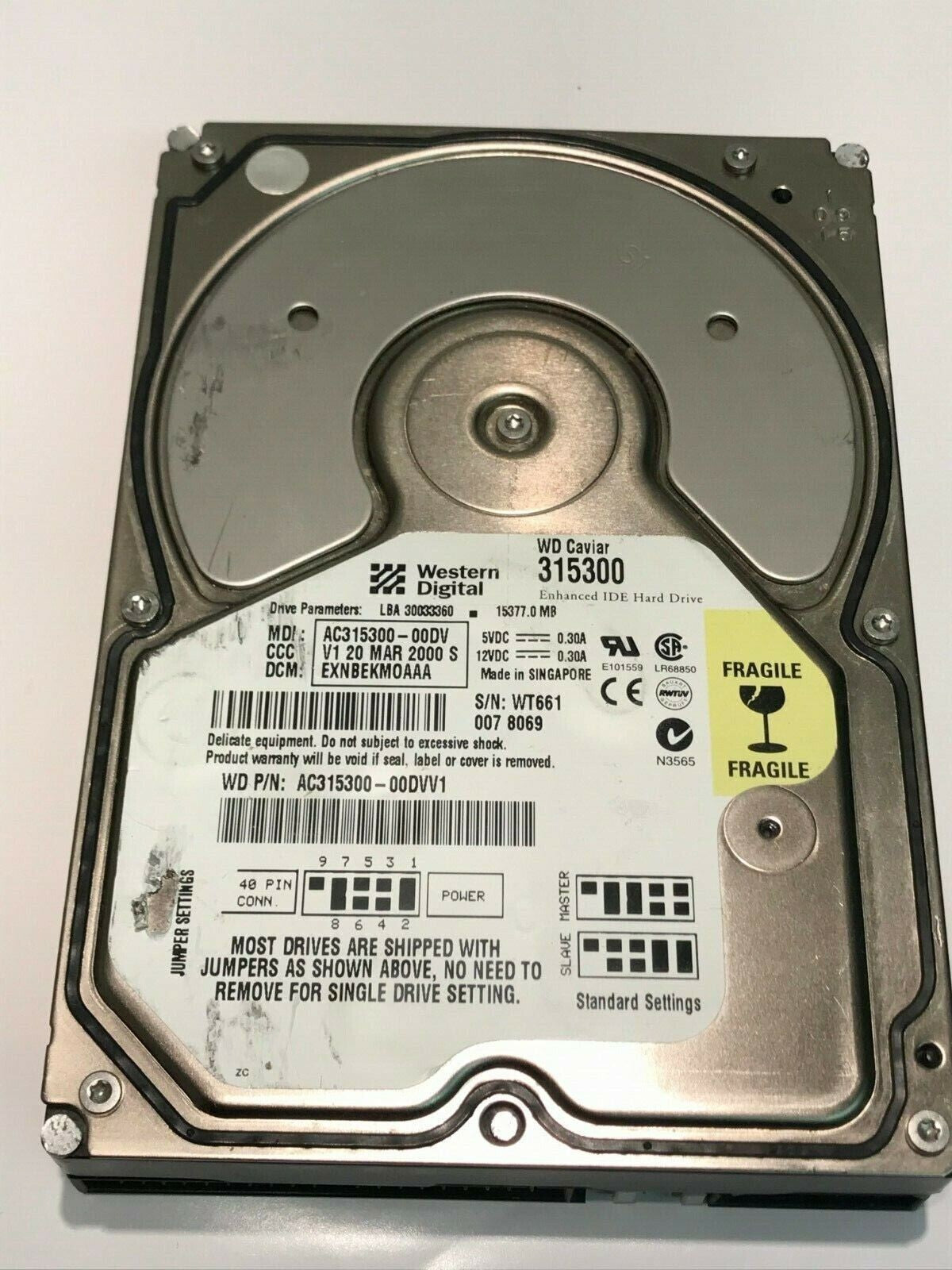 WESTERN DIGITAL 315300 15.3GB IDE HARD DRIVE AC315300-00DV EXNBEKMOAAA aa5fe15