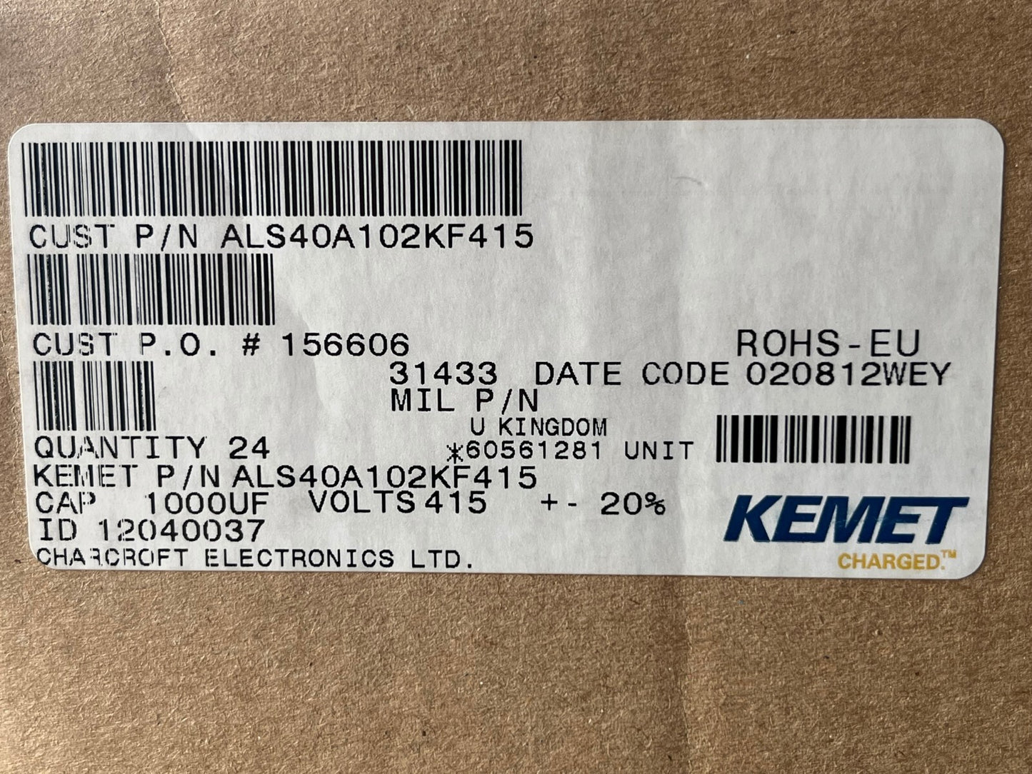 KEMET / BHC 1000UF 415V 105° INDUSTRIAL CAPACITOR ALS40A102KF415 NEW fce3n