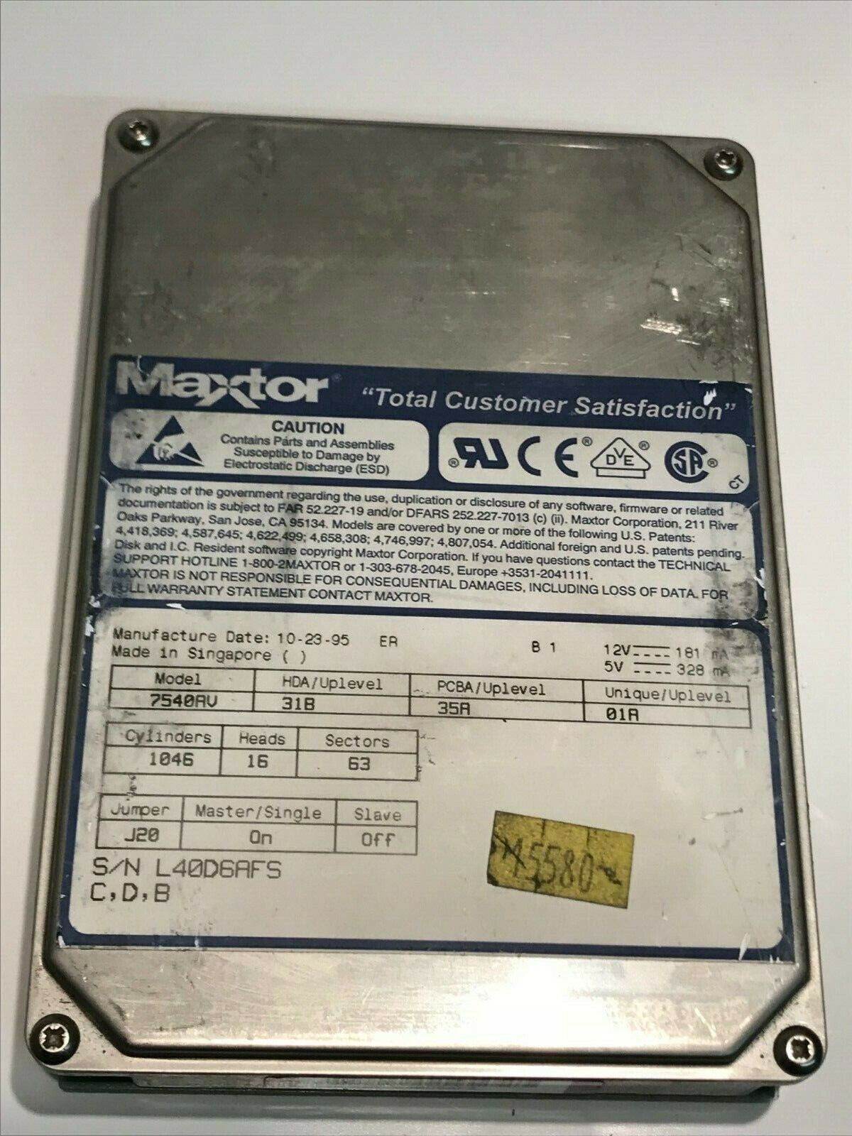 MAXTOR 7540AV 31B 35A 01A 540MB IDE HARD DRIVE aa5id6
