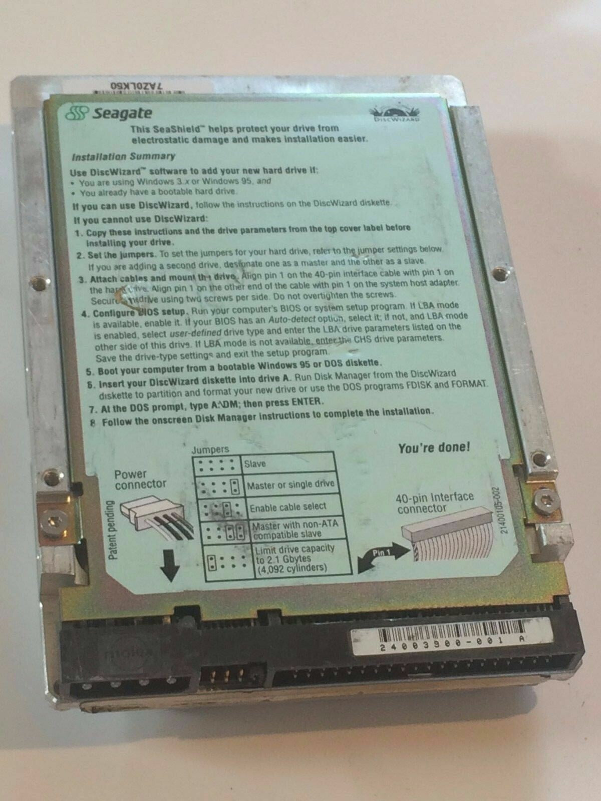 SEAGATE ST38420A 9M5002-302 FIRMWARE 3.07 IDE HARD DRIVE 8.6GB aa4bb1