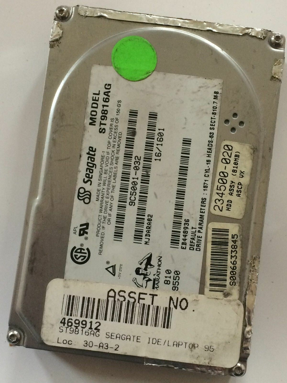 SEAGATE ST9816AG 2.5 INCH 18MM 810MB HARD DISC DRIVE fbc1f23