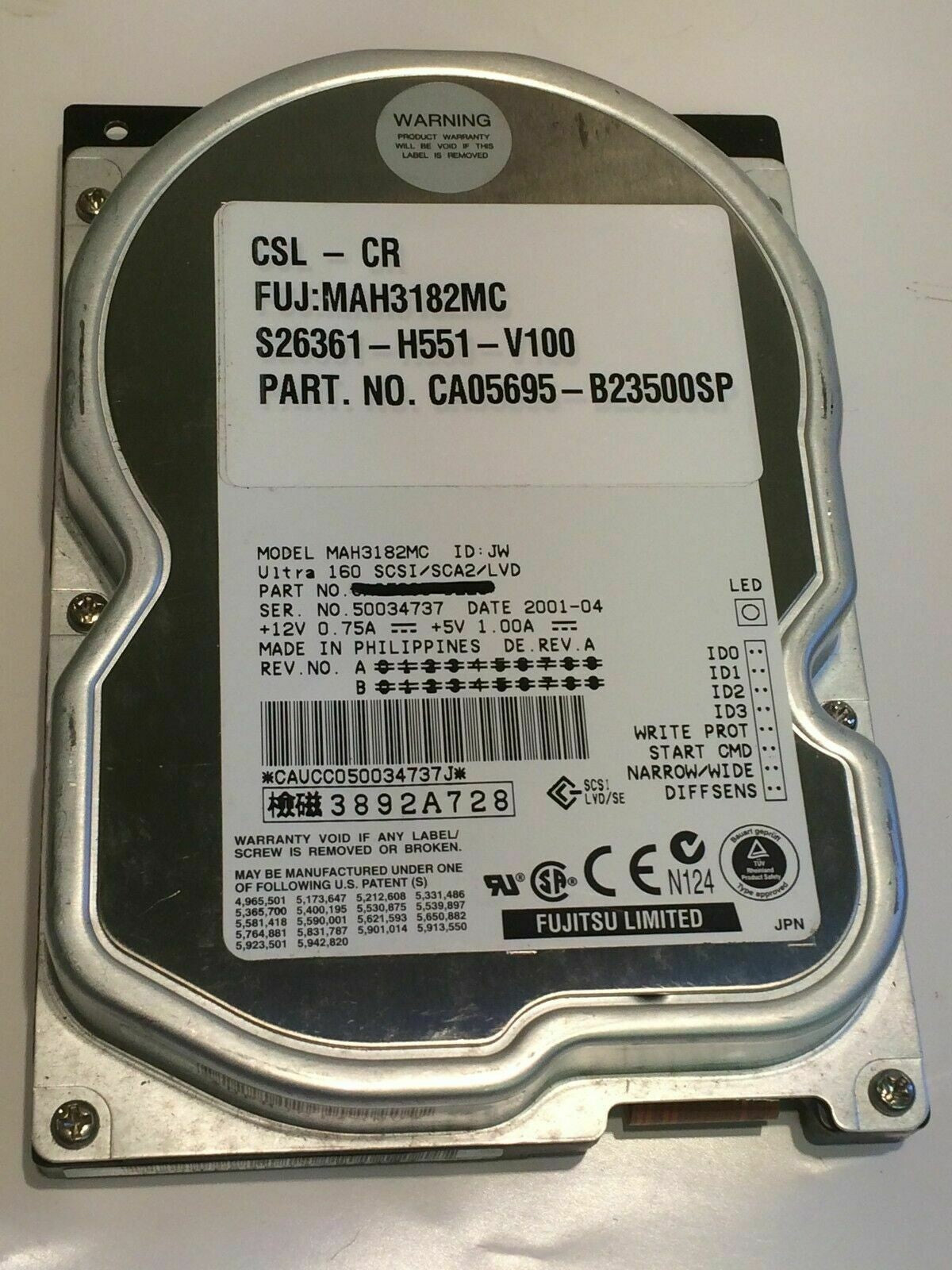 FUJITSU MAH3182MC 18.2GB SCSI 3 HARD DRIVE CAO5695-B23500SP aa4cc11