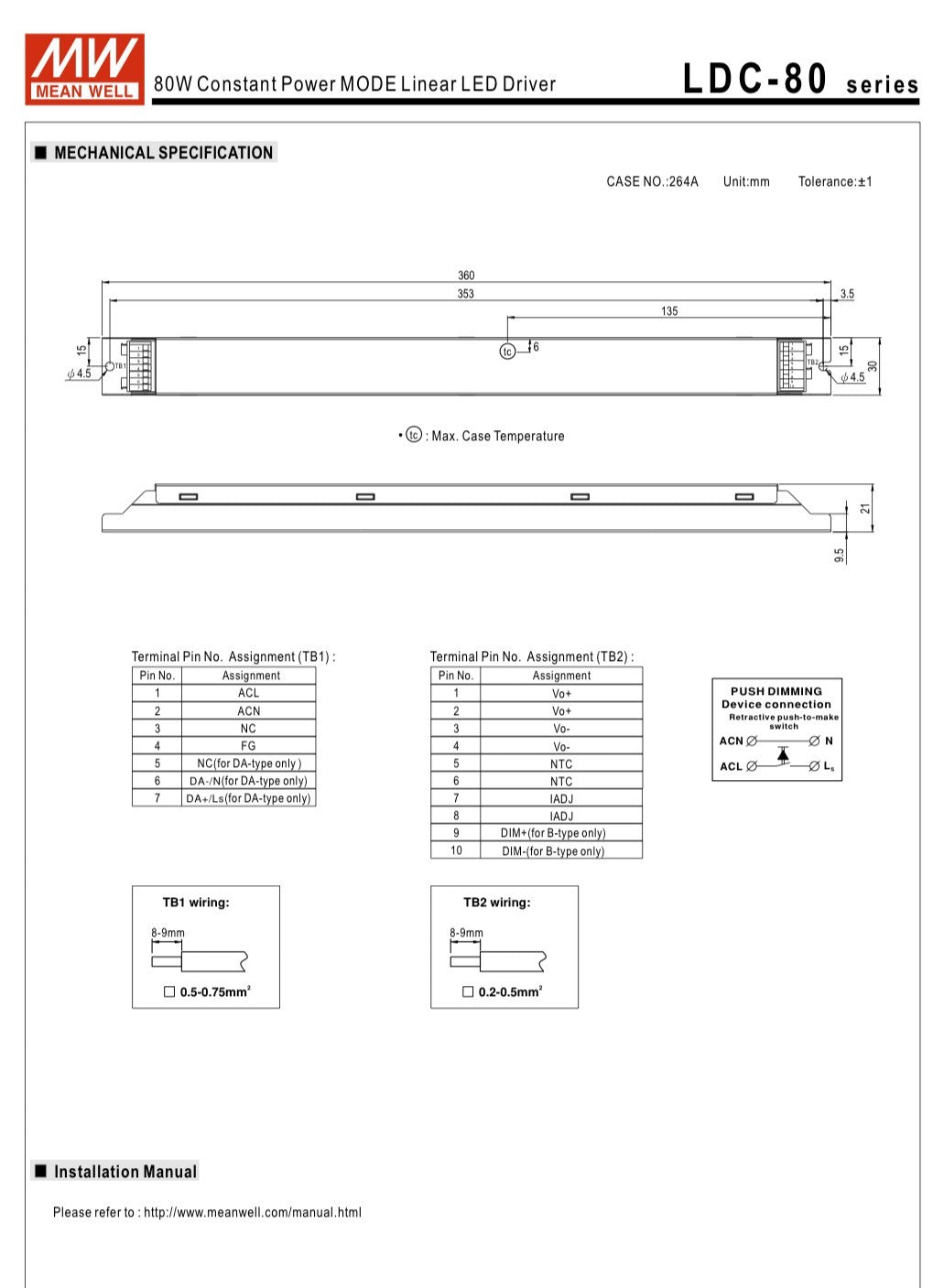 MEAN WELL LDC-80DA 80W CONSTANT POWER DIMMABLE LED DRIVER 700mA - 2.1A fd****