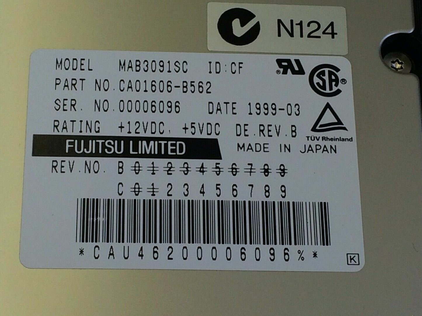 FUJITSU MAB3091SC 9.1GB SCA SCSI HARD DRIVE CAO1606-B562 ad2fd