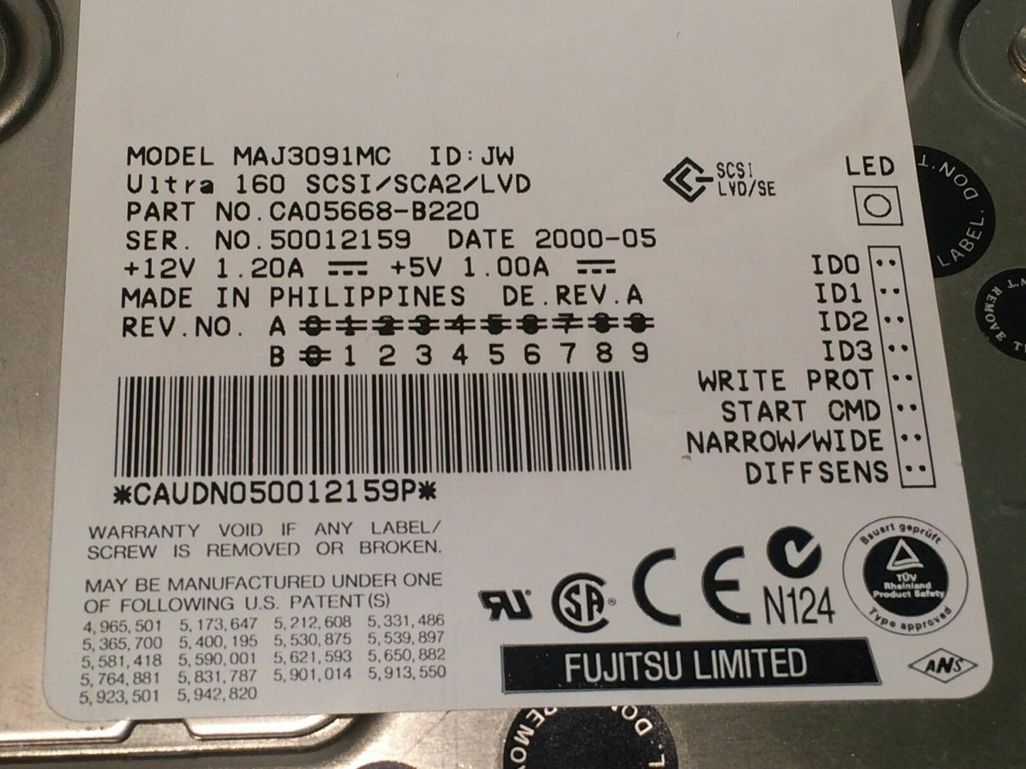 FUJITSU MAJ3091MC 9.1GB SCA SCSI HARD DRIVE CAO5668-B220 fbc1e9