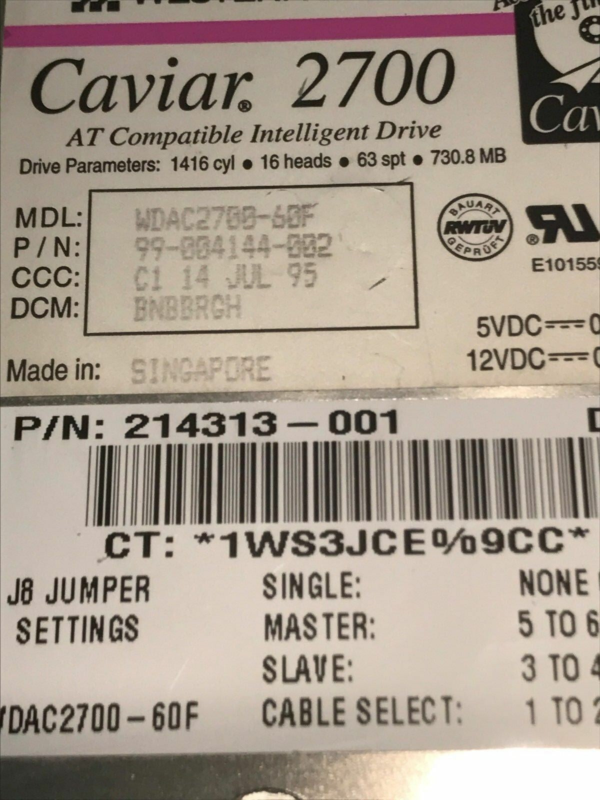 WESTERN DIGITAL CAVIAR 2700 WDAC2700-60F 720MB IDE HARD DISC ae1T23