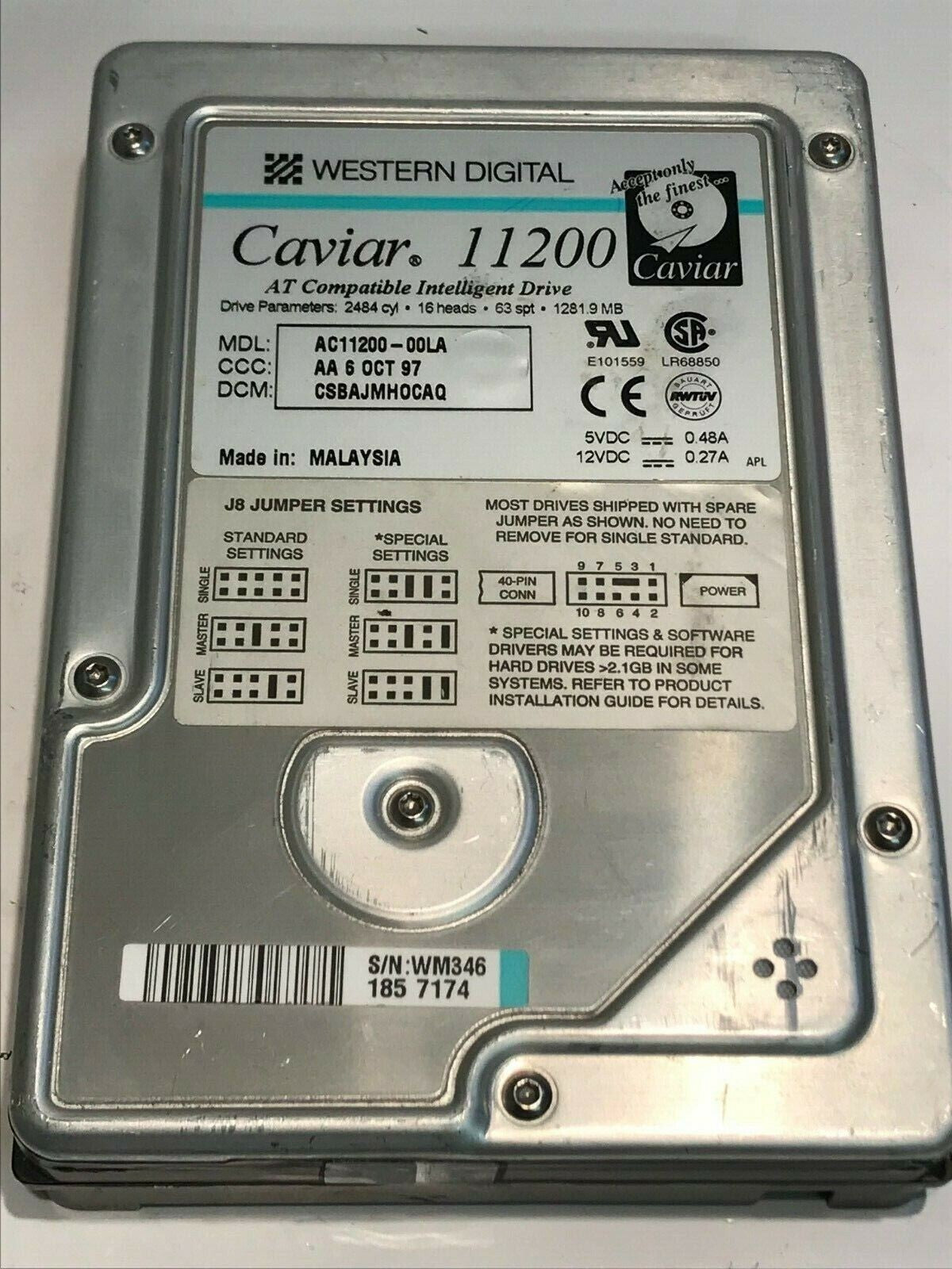 WESTERN DIGITAL CAVIAR 11200 1.2GB IDE HARD DRIVE AC11200-00LA CSBAJMHOCA aa5fb1
