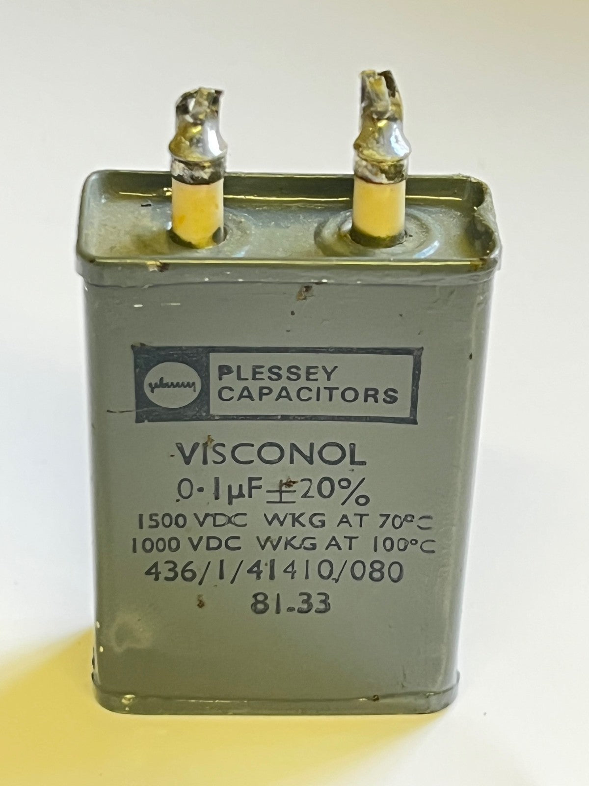 0.1UF 0.1mfd 1500V PAPER IN OIL PLESSEY VISCONOL VINTAGE CAPACITOR FD6C31