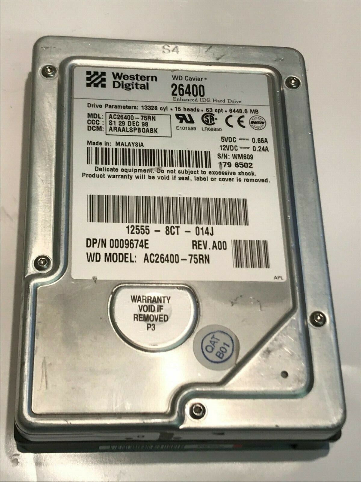 WESTERN DIGITAL CAVIAR 26400 6.4GB IDE HARD DRIVE AC26400-75RN ARAALSPBOa aa5fe9