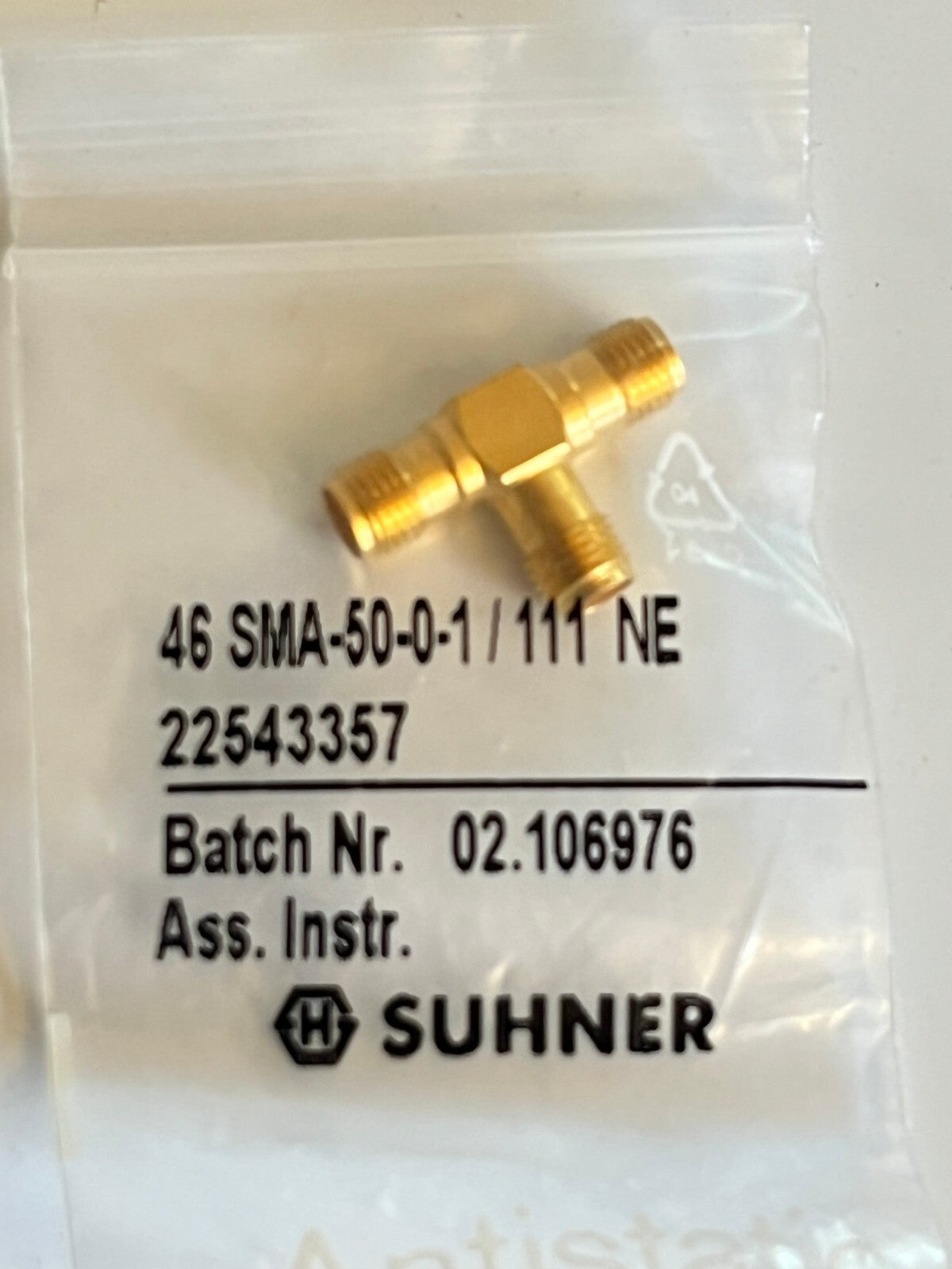 SUHNER SMA FEMALE 'T' RF ADAPTER 46_SMA-50-0-1/111NE ad2n35