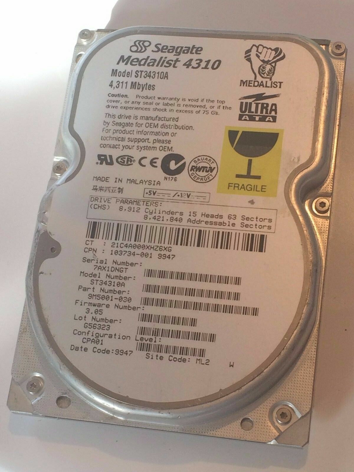 SEAGATE ST34310A 9M5001-030 FIRMWARE 3.05 IDE HARD DRIVE 4.3GB aa4bb4