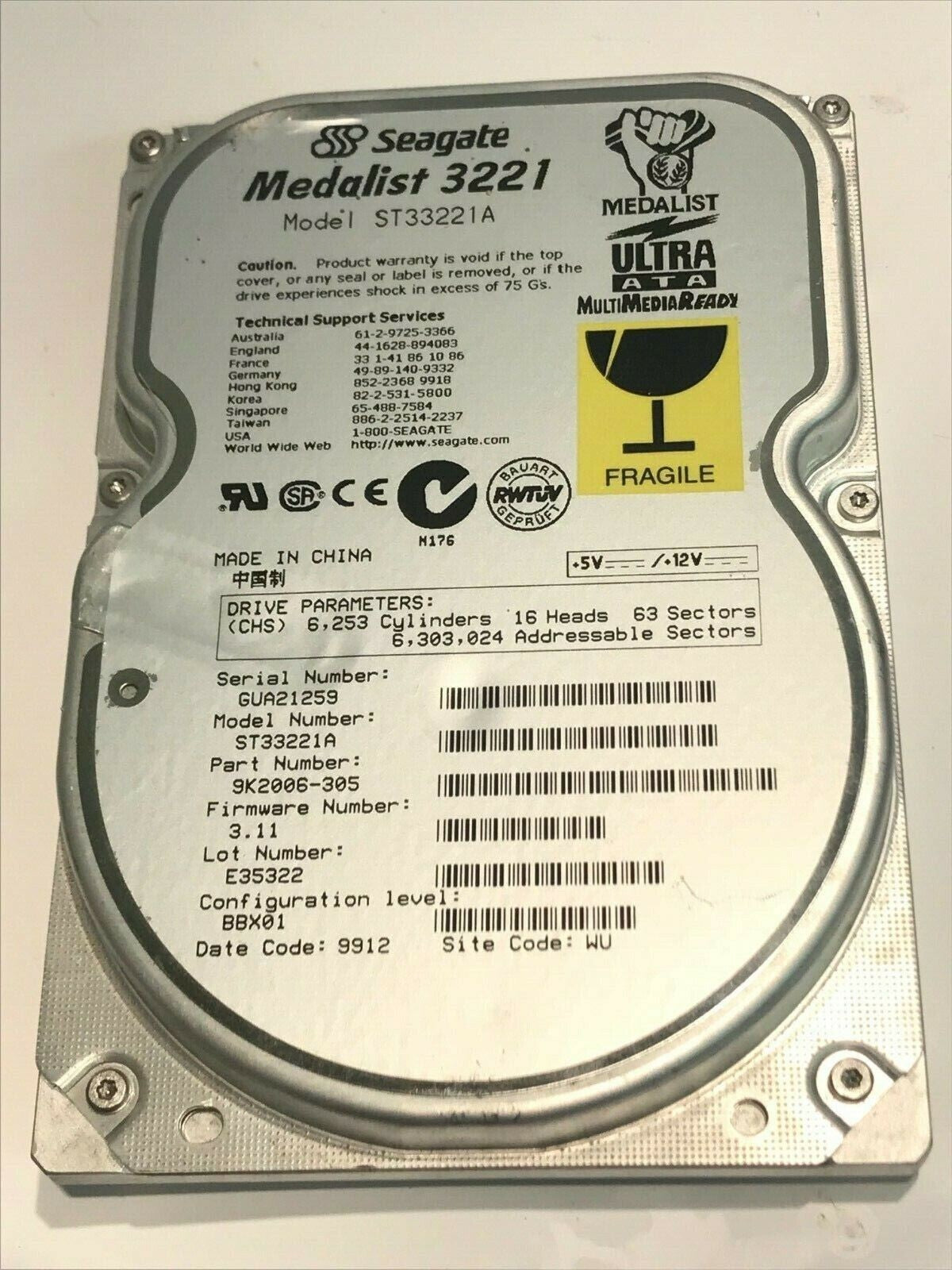 SEAGATE ST33221A 3.2GB IDE HARD DRIVE 9K2006-305 3.11 BBX01 aa5hc7