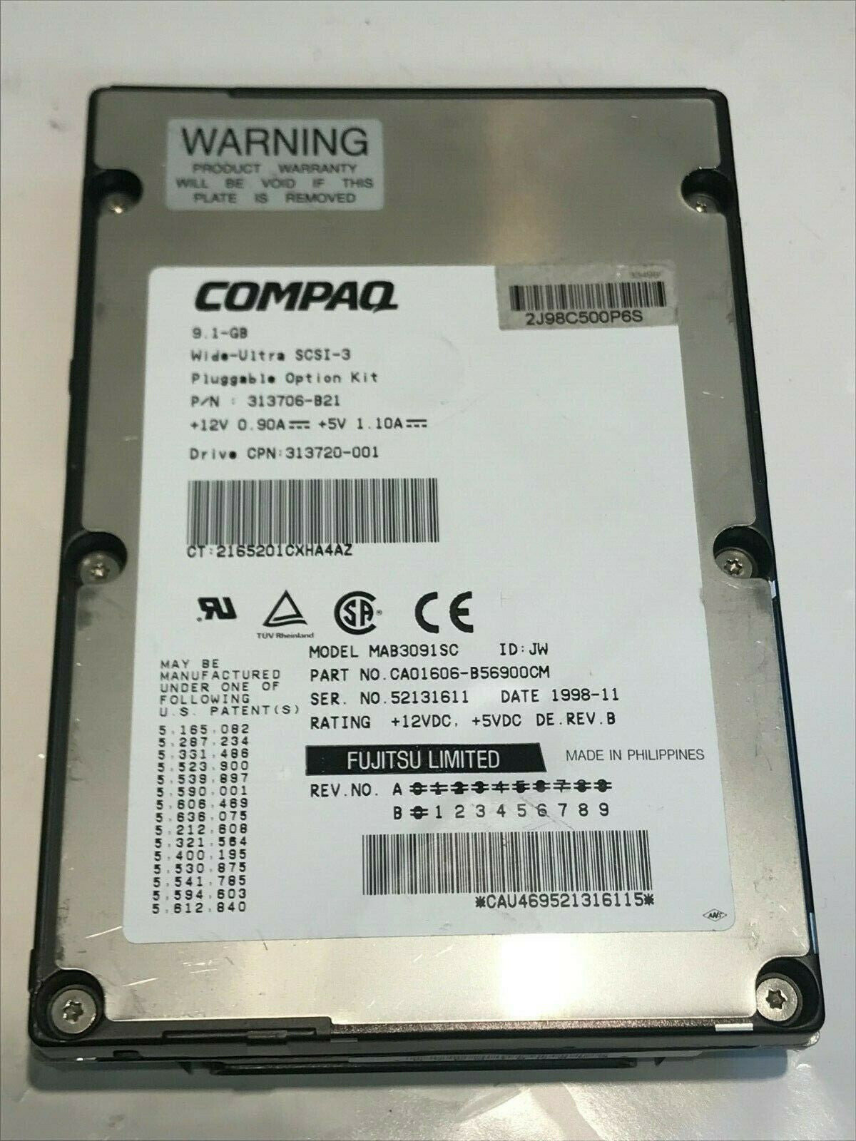 FUJITSU MAB3091SC 9.1GB SCSI 3 HARD DRIVE CAO1606-B56900CM 313706-B21 aa5gb4