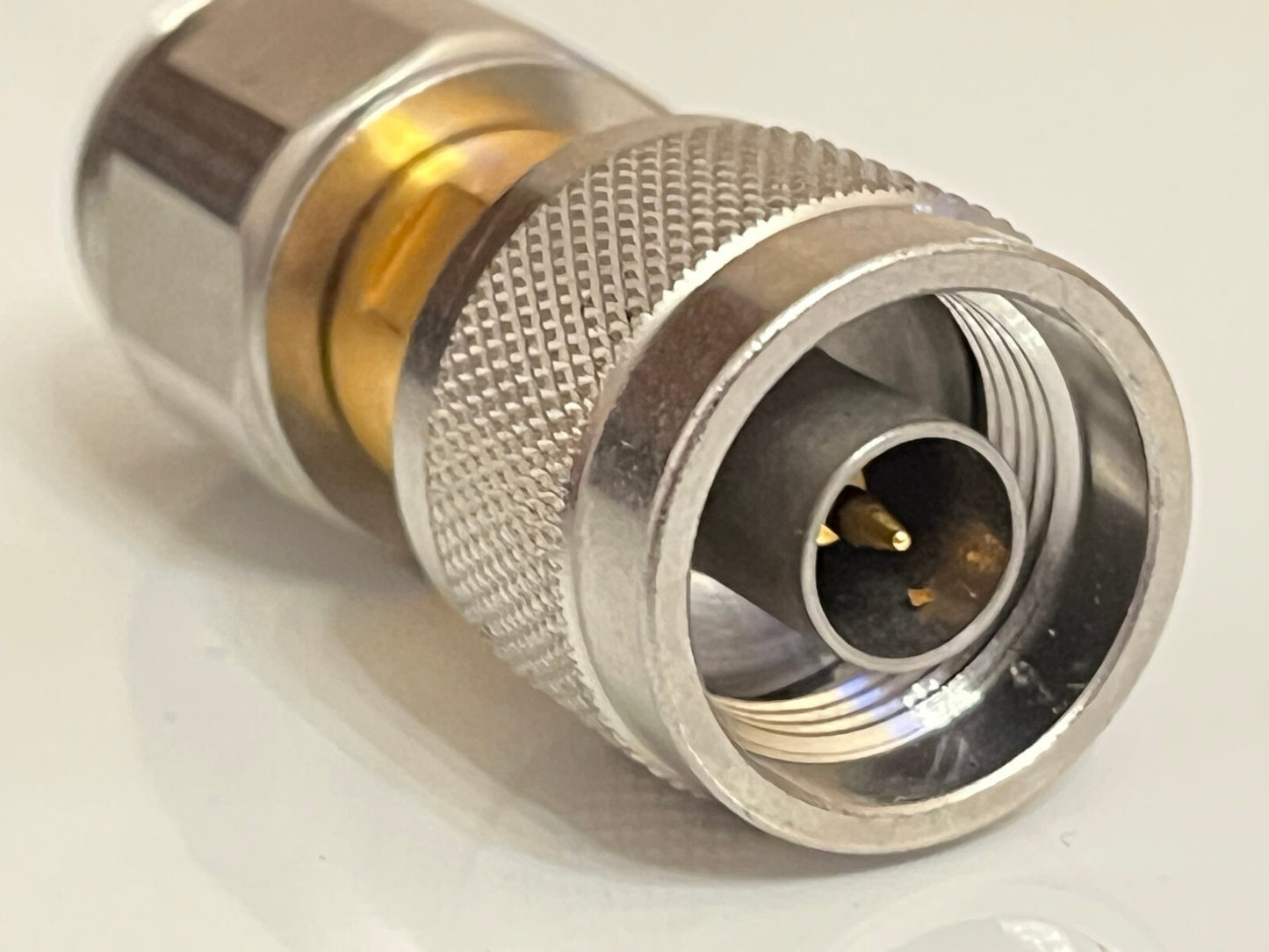 SUHNER PREMIUM APC-7 TO N TYPE MALE PRECISION RF COAXIAL ADAPTER FBA10A19