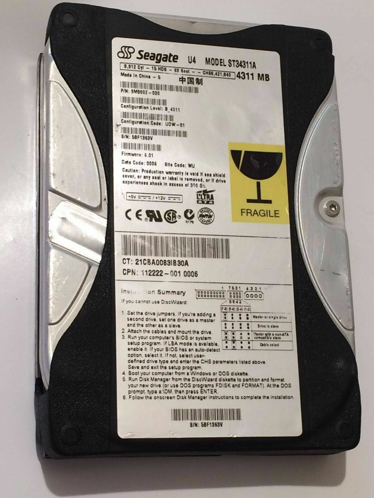 SEAGATE ST34311A 9M9002-304 FIRMWARE 8.01 IDE HARD DRIVE 4.3GB aa4ad7