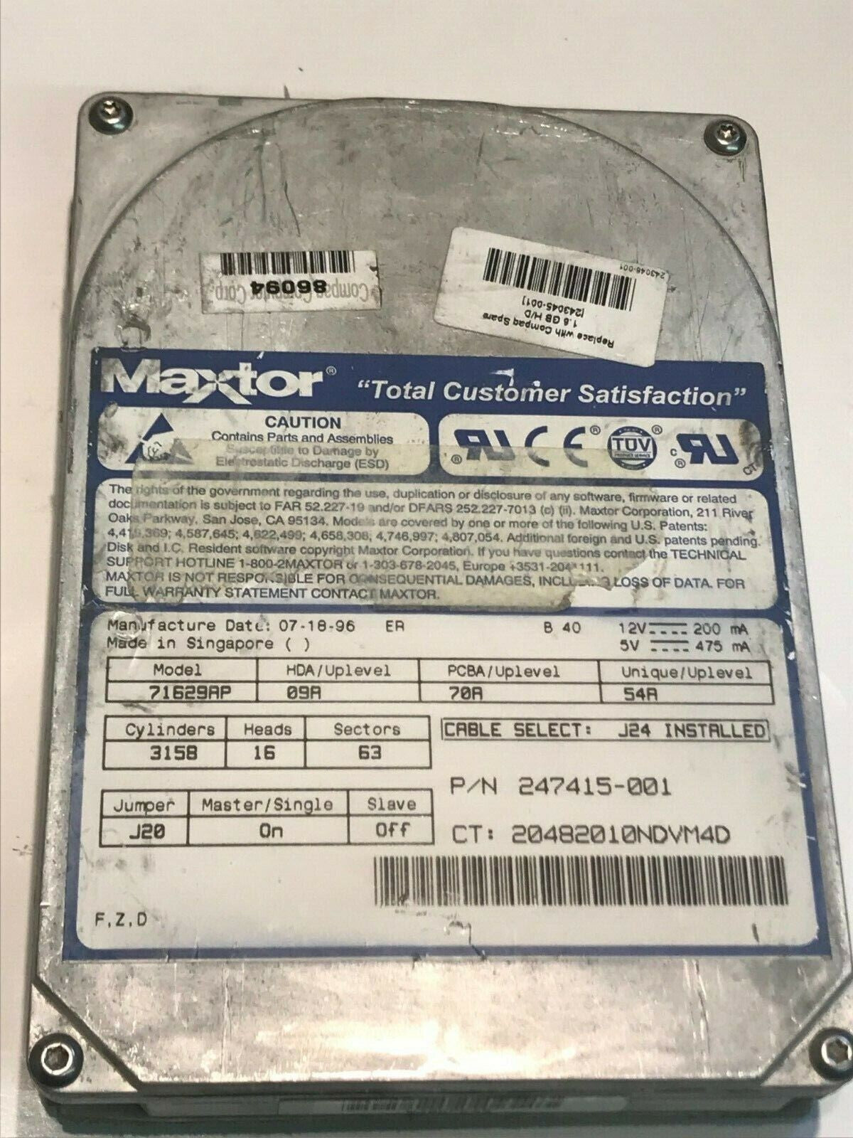 MAXTOR 71629AP 09A 70A 54A 1.6GB IDE HARD DRIVE aa5he5