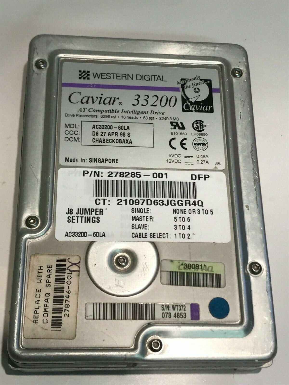 WESTERN DIGITAL CAVIAR 33200 3.2GB IDE HARD DRIVE AC33200-60LA CHABECKOBA aa5fa5