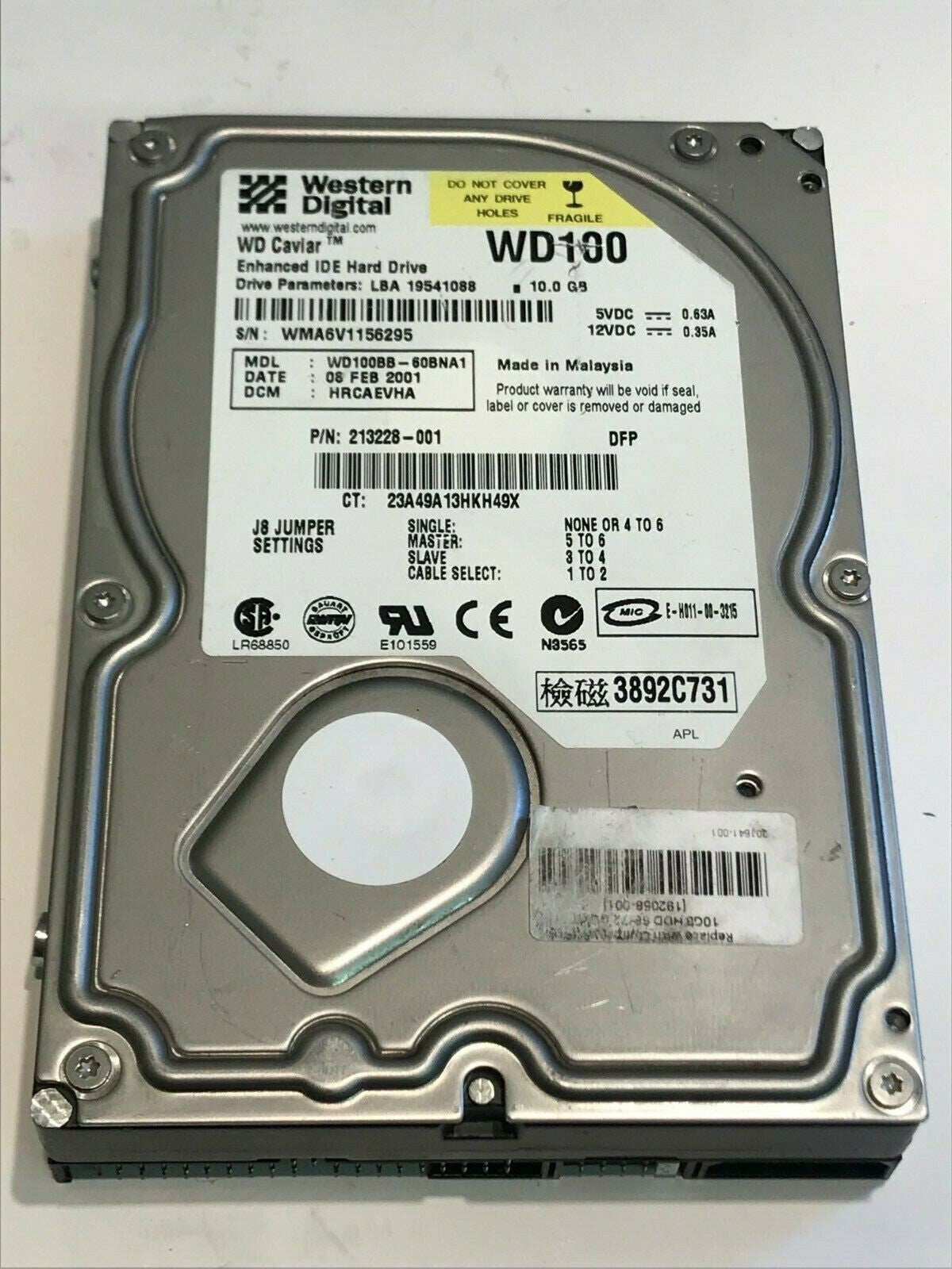 WESTERN DIGITAL CAVIAR WD100 10GB IDE HARD DRIVE WD100BB-60BNA1 HRCAEVHA aa5fc8