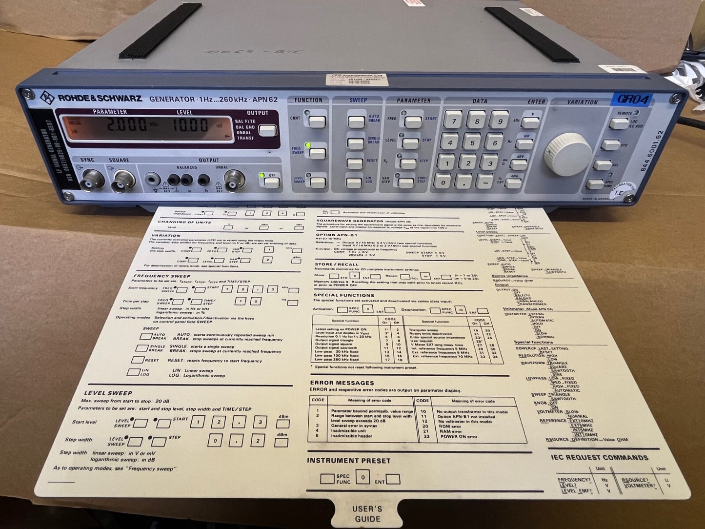Rohde & Schwarz APN62 LF (Ultrasonic) Signal Generator 1Hz - 260KHz fcf3d