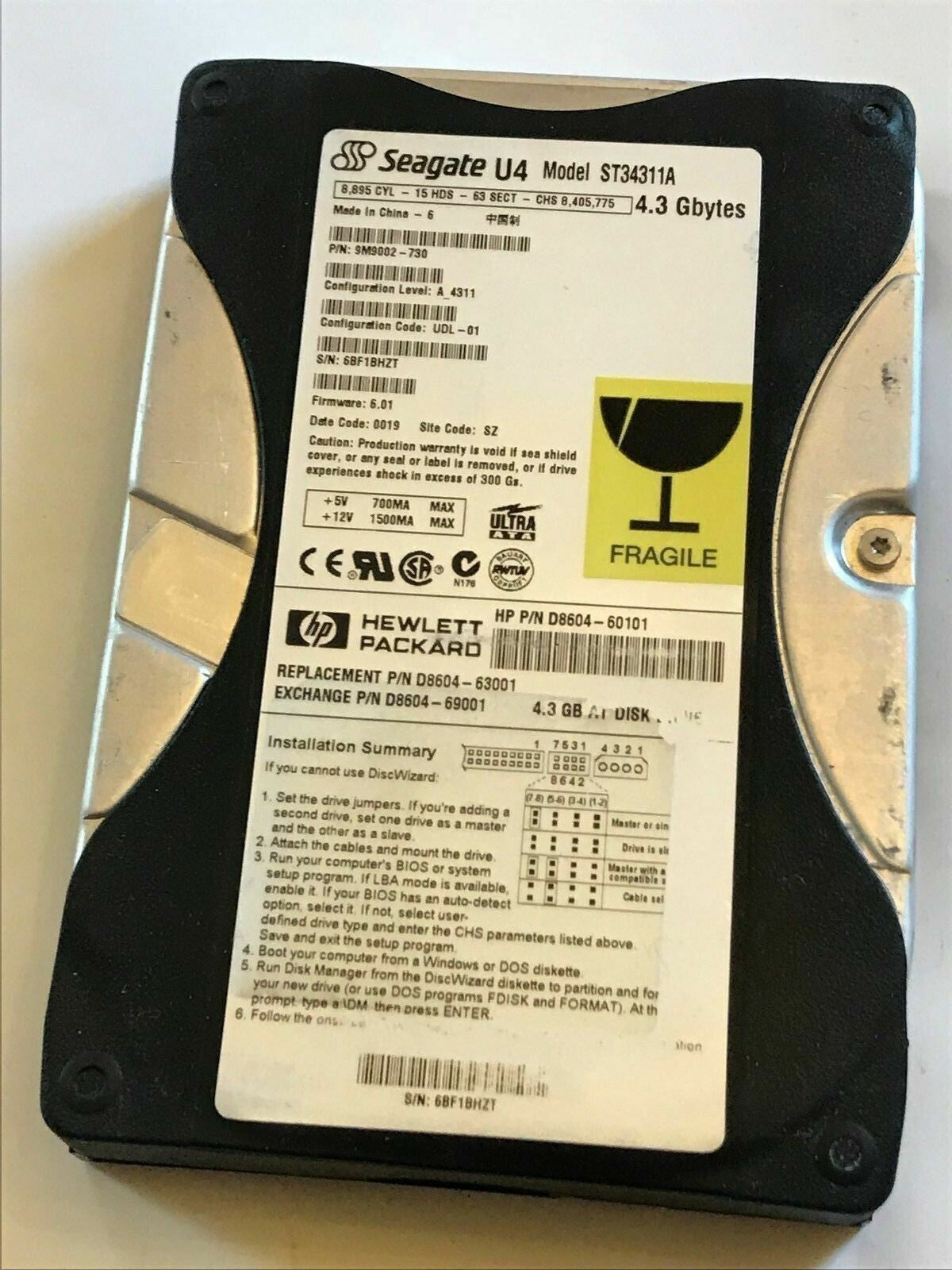 SEAGATE ST34311A 9M9002-730 FIRMWARE 6.01 IDE HARD DRIVE 4.3GB aa4ad12