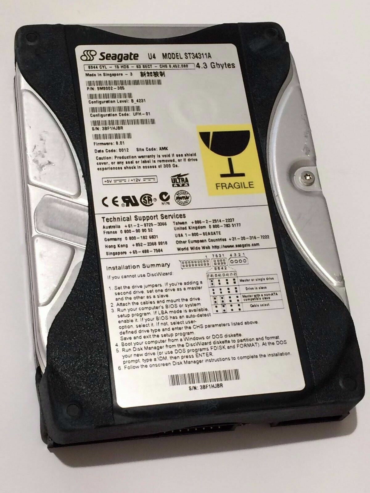 SEAGATE ST34311A 9M9002-305 FIRMWARE 8.01 IDE HARD DRIVE 4.3GB aa4ad11