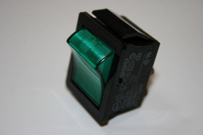ILLUMINATED GREEN MAINS ROCKER SWITCH STANDARD SIZE 10A 250V DOUBLE POLE bsa2c