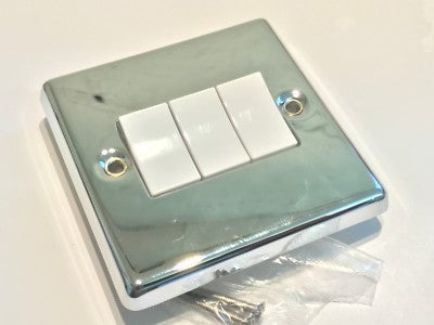 CRABTREE HIGHLY POLISHED CHROME 3 GANG 2 WAY SWITCH ad1a6