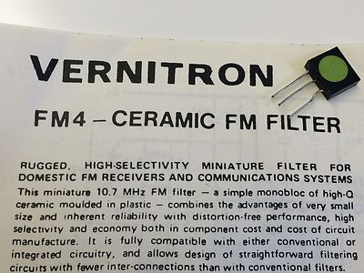 VERNITRON FM4 VINTAGE 10.7Mhz CERAMIC FILTER & DATA (x1) blb114