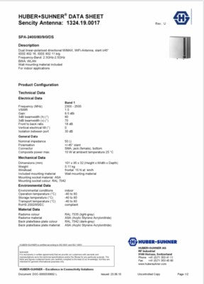 HUBER SUHNER 2 x 2 MIMO WI-FI 2.3 - 2.5GHz ANTENNA HIGH GAIN +8.5dBi fbc4a2