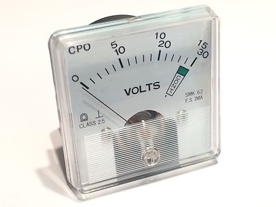 0 - 15V 0 - 30V SCALE VINTAGE MOVING COIL PANEL VOLT METER 1mA FSD fd6g16