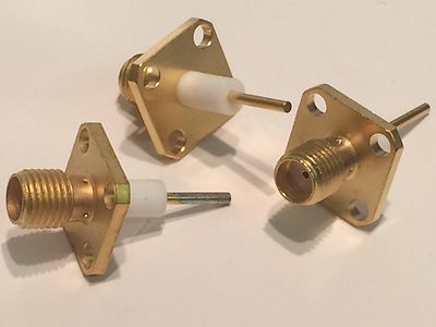 GOLD PLATED 4 HOLE CHASSIS MOUNT SMA FEMALE LONG CONNECTION PIN RADIALL blb24