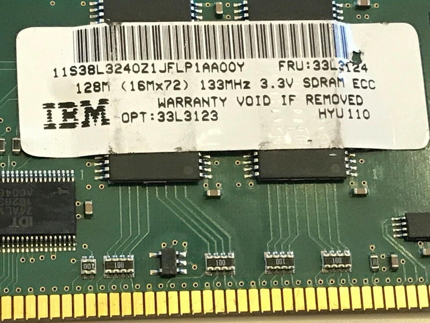 IBM FRU 33L3124 168 pin PC133 128MB 16Mx72 3.3V ECC CL3 DIMM fcb11.27