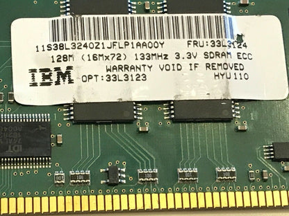 IBM FRU 33L3124 168 pin PC133 128MB 16Mx72 3.3V ECC CL3 DIMM fcb11.27