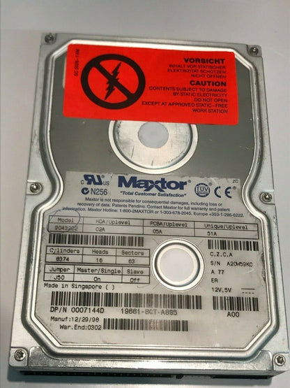 MAXTOR 90432D2 02A 05A 51A 4.3GB IDE HARD DRIVE 0007144D aa5ib5