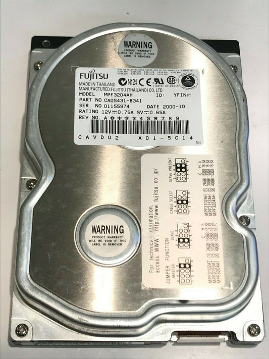 FUJITSU MPF3204AH 20.4GB IDE HARD DRIVE CAO5431-B341 YFIN aa5fa7