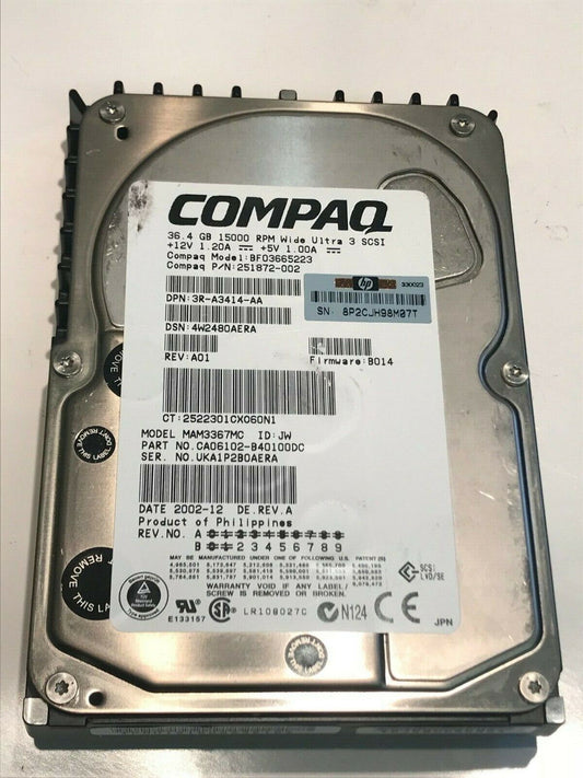 FUJITSU MAM3367MC 36.4GB SCSI 3 HARD DRIVE CAO6102-B40100DC B014 aa5he1a