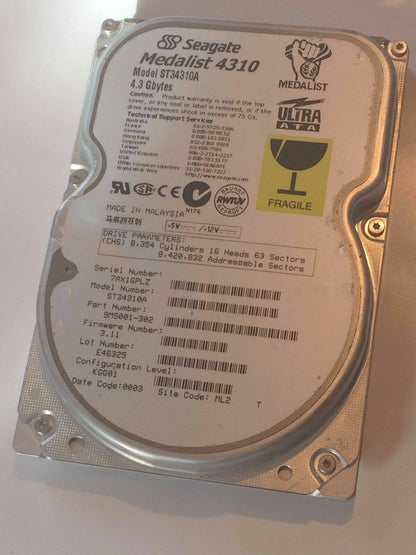 SEAGATE ST34310A 9M5001-302 FIRMWARE 3.11 IDE HARD DRIVE 4.3GB aa4bb4B