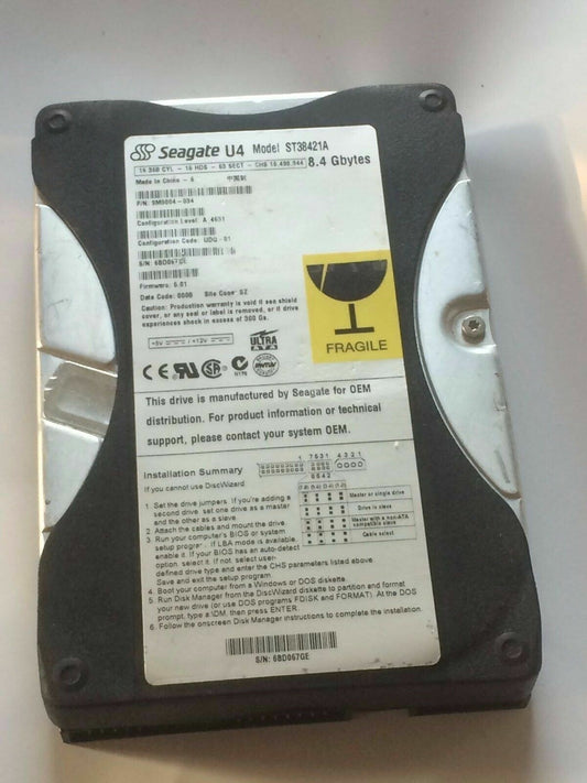SEAGATE ST38421A 9M9004-034 FIRMWARE 6.01 IDE HARD DRIVE 8.4GB aa4bd1h